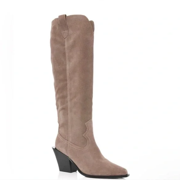 AQUA Gray Brown Taupe Suede Leather
Slouchy Heeled Cowboy Style Aerin Boots 9.5 - Picture 1 of 7